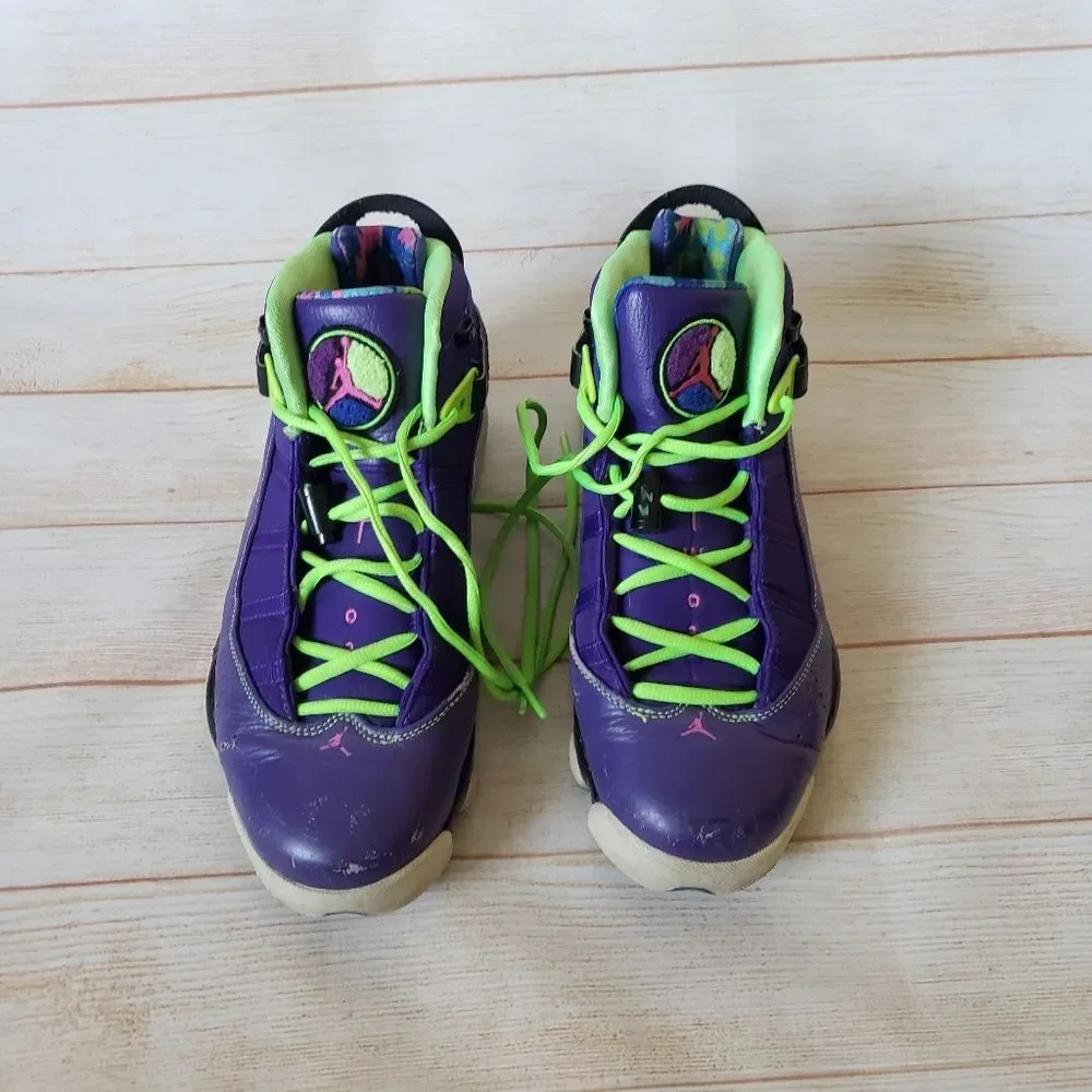 Nike Air Jordan 6 Rings Bel Air Sneakers Men's Size 9 Purple Green Lace Up